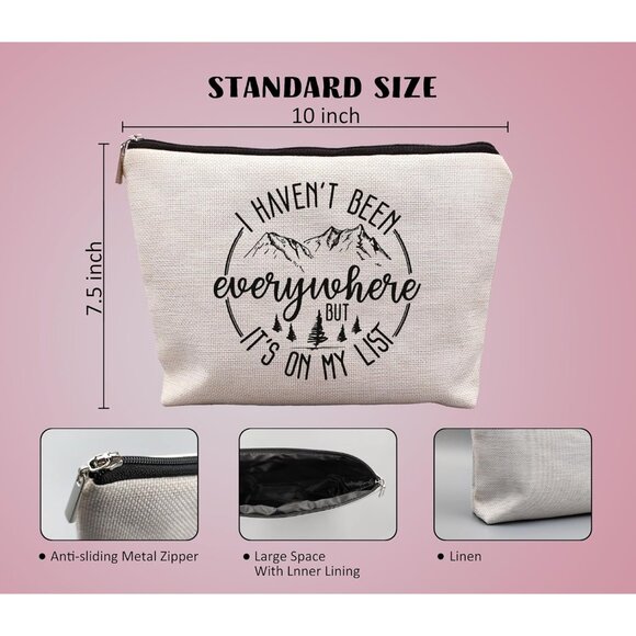 Travel Makeup Bag Linen Portable Cosmetic Organizer Gift for Women - Picture 5 of 5